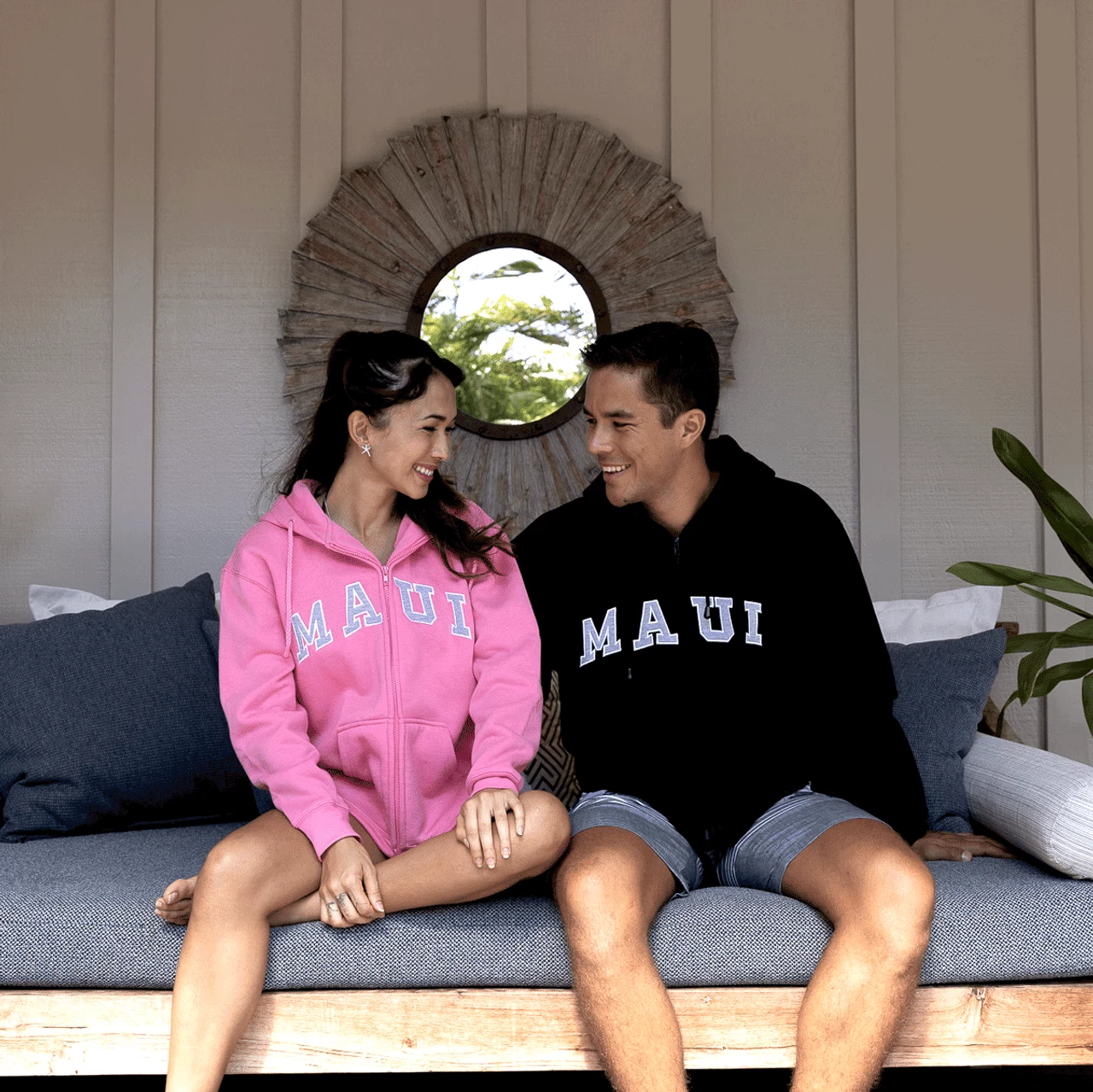 Sweatshirt Zip Up Hoodie - Maui Logo Design: Light Blue - Image 3