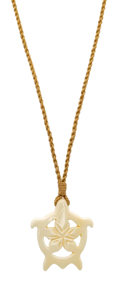 Island Edge® Shaped Bone Necklace: Hibiscus Honu