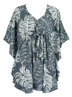 Napua Collection Cover Ups: Monstera Leaf - Gray/White