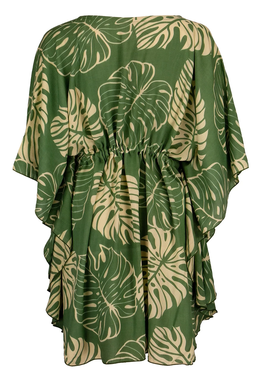 Napua Collection Cover Ups: Monstera Leaf - Olive/Tan - Image 3