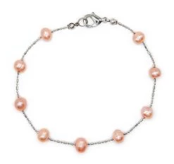 Floating Freshwater Pearl Anklet: Coral