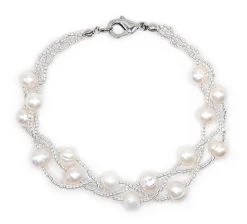 Twisted Torsade Freshwater Pearl Bracelet: White