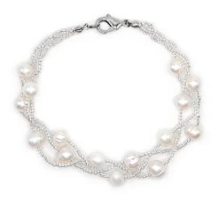 Twisted Torsade Freshwater Pearl Bracelet: Coral