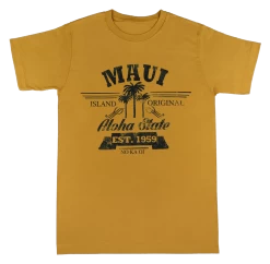 Crew Neck Tee - MAUI Aloha State: Gold