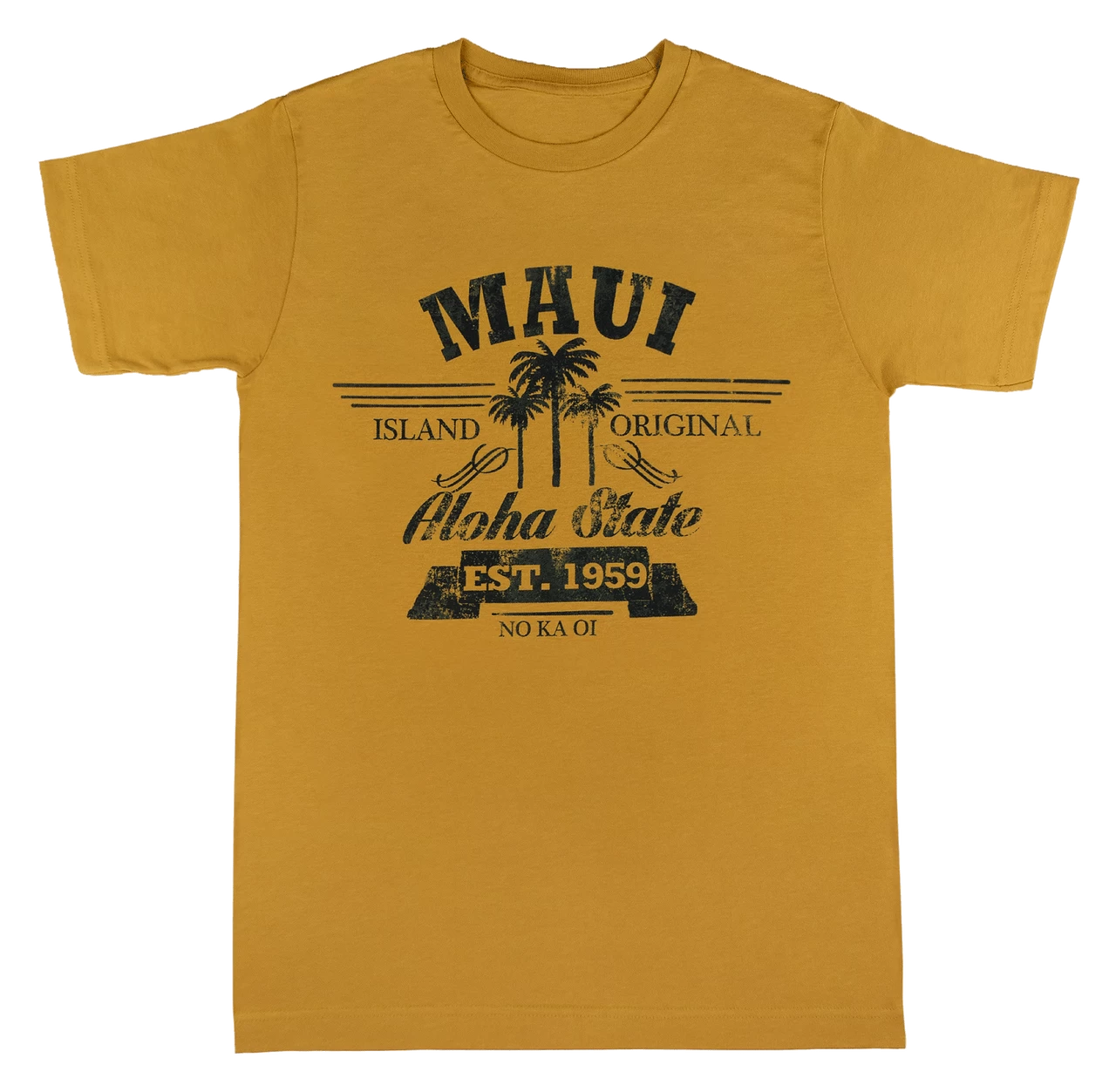 Crew Neck Tee - MAUI Aloha State: Gold