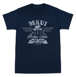 Crew Neck Tee - MAUI Aloha State: Navy