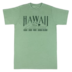Crew Neck Tee - Islands Of Aloha: Green Heather