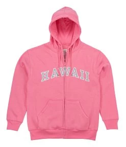 Sweatshirt Zip Up Hoodie - Hawaii Logo Design: Pink