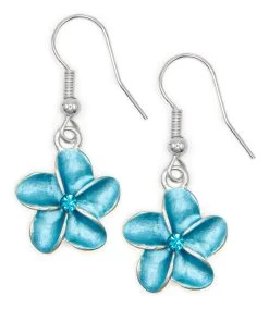 Single Plumeria Flower Earrings By Aloha 808: Aqua