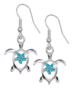 Honu With Plumeria Earrings By Aloha 808: Aqua