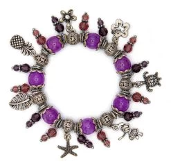 Solid Tone Stone Beads Charm Bracelet By Aloha 808: Purple