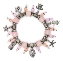 Solid Tone Stone Beads Charm Bracelet By Aloha 808: Pink