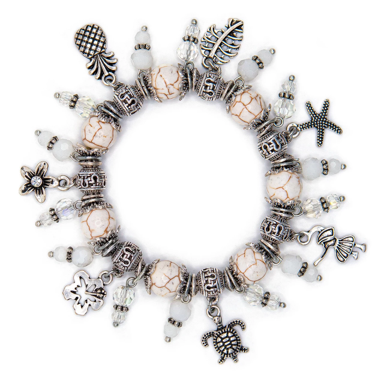Solid Tone Stone Beads Charm Bracelet By Aloha 808: White
