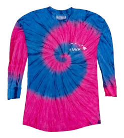 Hawaii Tie Dye UNISEX Long Sleeve Jersey Tee: Pink/Navy