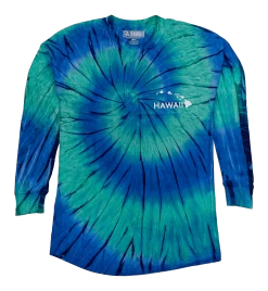 Hawaii Tie Dye UNISEX Long Sleeve Jersey Tee: Teal/Navy