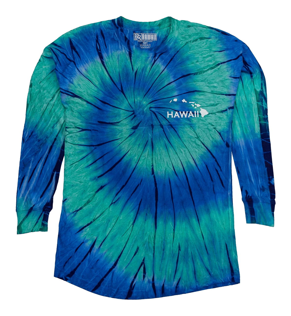 Hawaii Tie Dye UNISEX Long Sleeve Jersey Tee: Teal/Navy