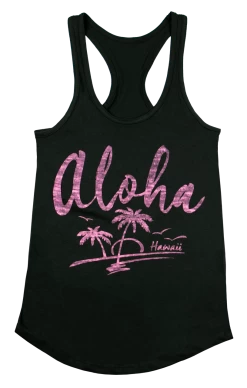 Island Girl® Racerback Tee - Aloha Palms: Black