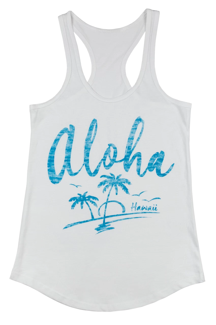 Island Girl® Racerback Tee - Aloha Palms: White