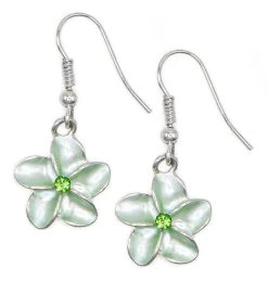 Single Plumeria Flower Earrings By Aloha 808: Green