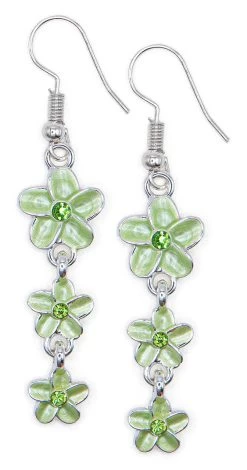 Triple Plumeria Flowers Earrings By Aloha 808: Green