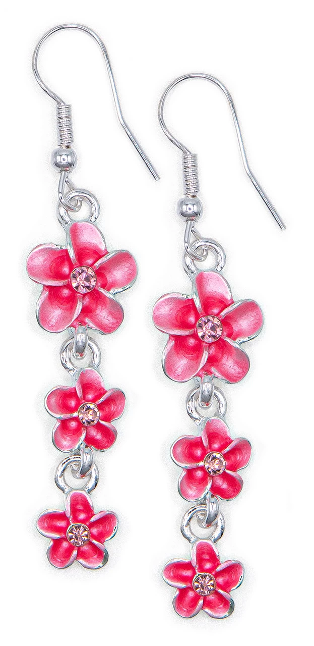 Triple Plumeria Flowers Earrings By Aloha 808: Pink