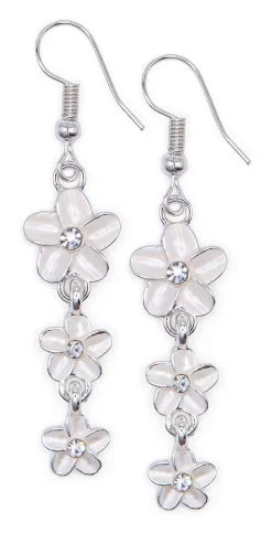 Triple Plumeria Flowers Earrings By Aloha 808: White