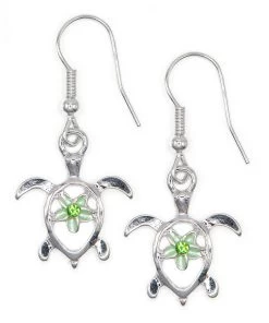 Honu With Plumeria Earrings By Aloha 808: Green