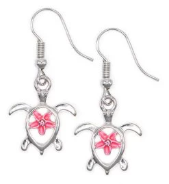 Honu With Plumeria Earrings By Aloha 808: Pink