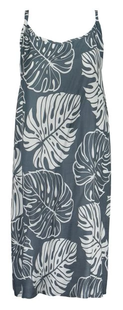 Napua Collection Sundress: Monstera Leaf - Gray W/ White