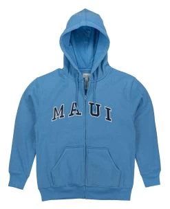 Sweatshirt Zip Up Hoodie - Maui Logo Design: Light Blue