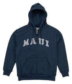 Sweatshirt Zip Up Hoodie - Maui Logo Design: Navy