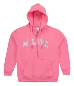 Sweatshirt Zip Up Hoodie - Maui Logo Design: Pink
