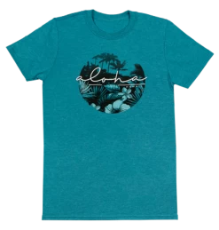 Ladies Crew Neck Tee - Aloha Scenic: Turquoise Heather