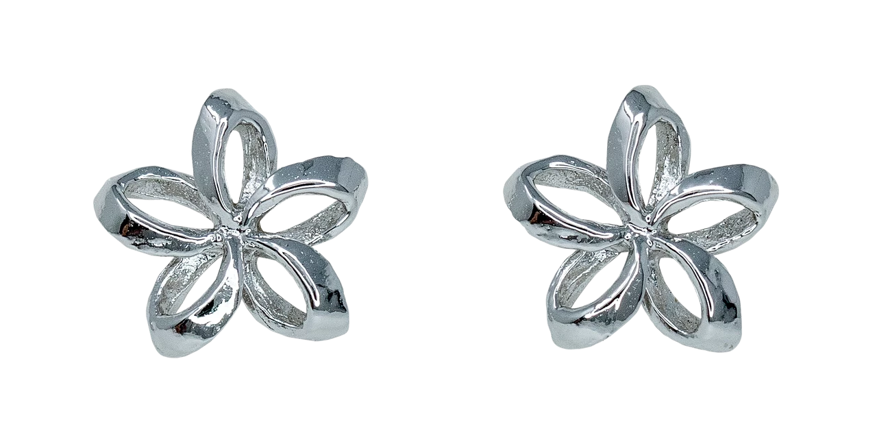 Moana Collection Sterling Silver Earring Stud: Open Plumeria