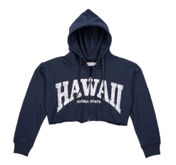 Robin Ruth® Cropped Sweatshirt Hoodie Zip Up - Hawaii Arch: Navy