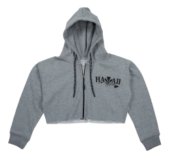 Robin Ruth® Cropped Sweatshirt Hoodie Zip Up - Kanaka Aloha: Gray
