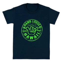 Hawaiian Performance Surfwear® Child's Tee - NEON Shaka Brah: Navy W/ Neon Green