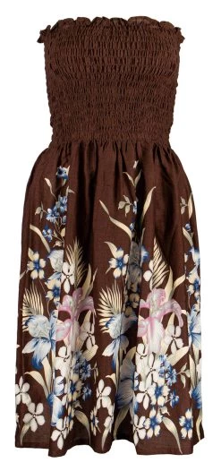 Ladies Elastic Tube Dress - Floral Mix: Brown