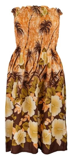 Ladies Elastic Tube Dress - Hibiscus Palm: Orange