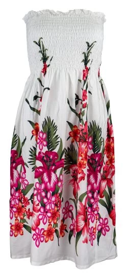 Ladies Elastic Tube Dress - Floral Mix: White