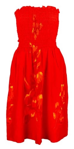 Ladies Elastic Tube Dress - Hibiscus Watercolor: Orange