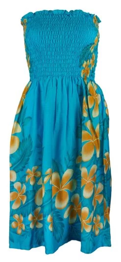 Ladies Elastic Tube Dress - Plumerias: Turquoise
