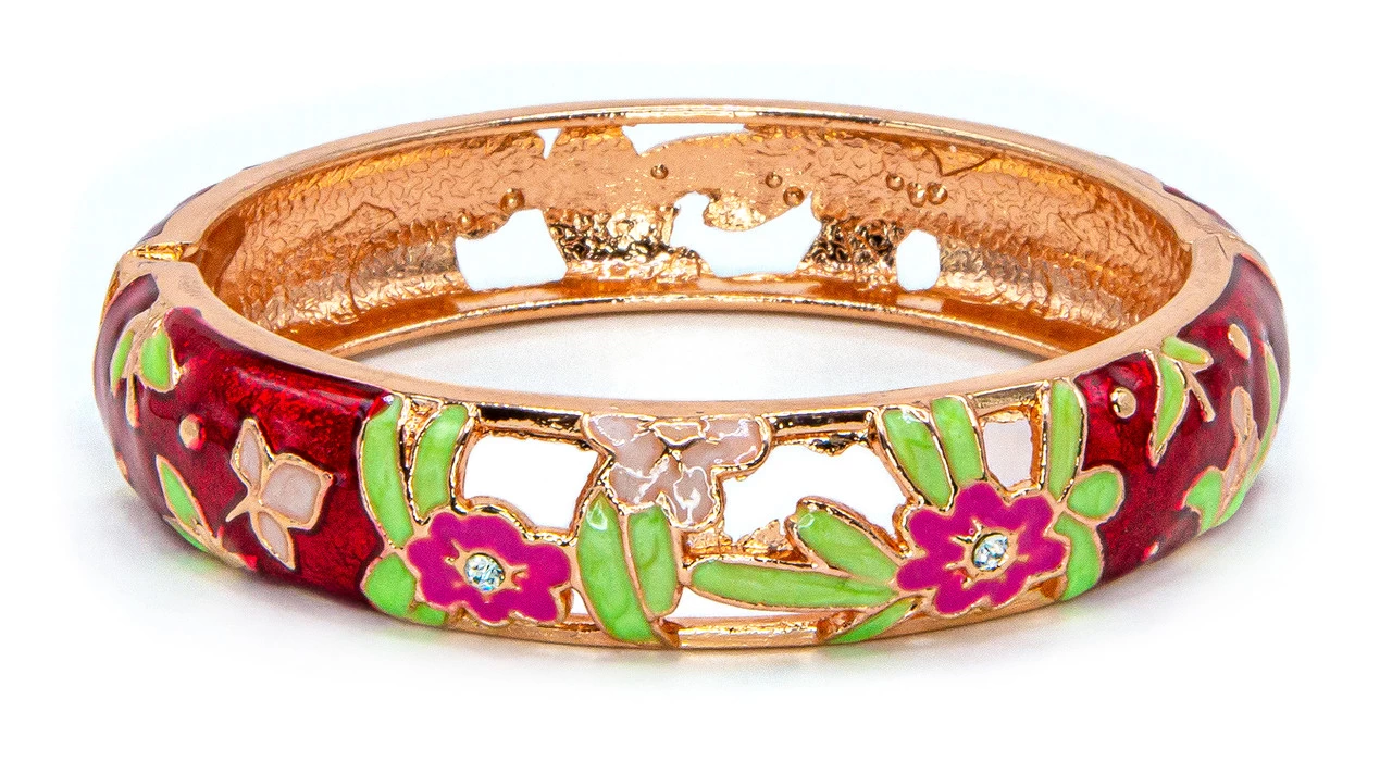 Large Island Bangle - Flower Design: Red