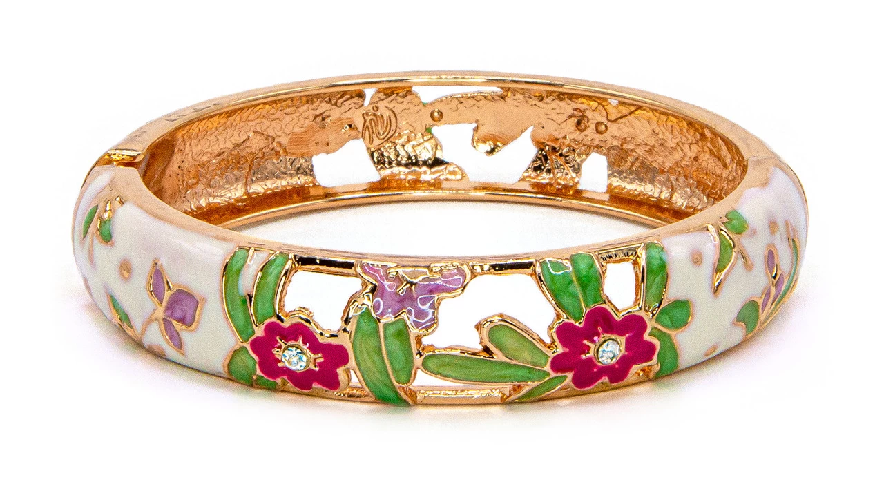 Large Island Bangle - Flower Design: White