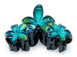 Painted Plumeria Trio Hair Clip: Dark Blue