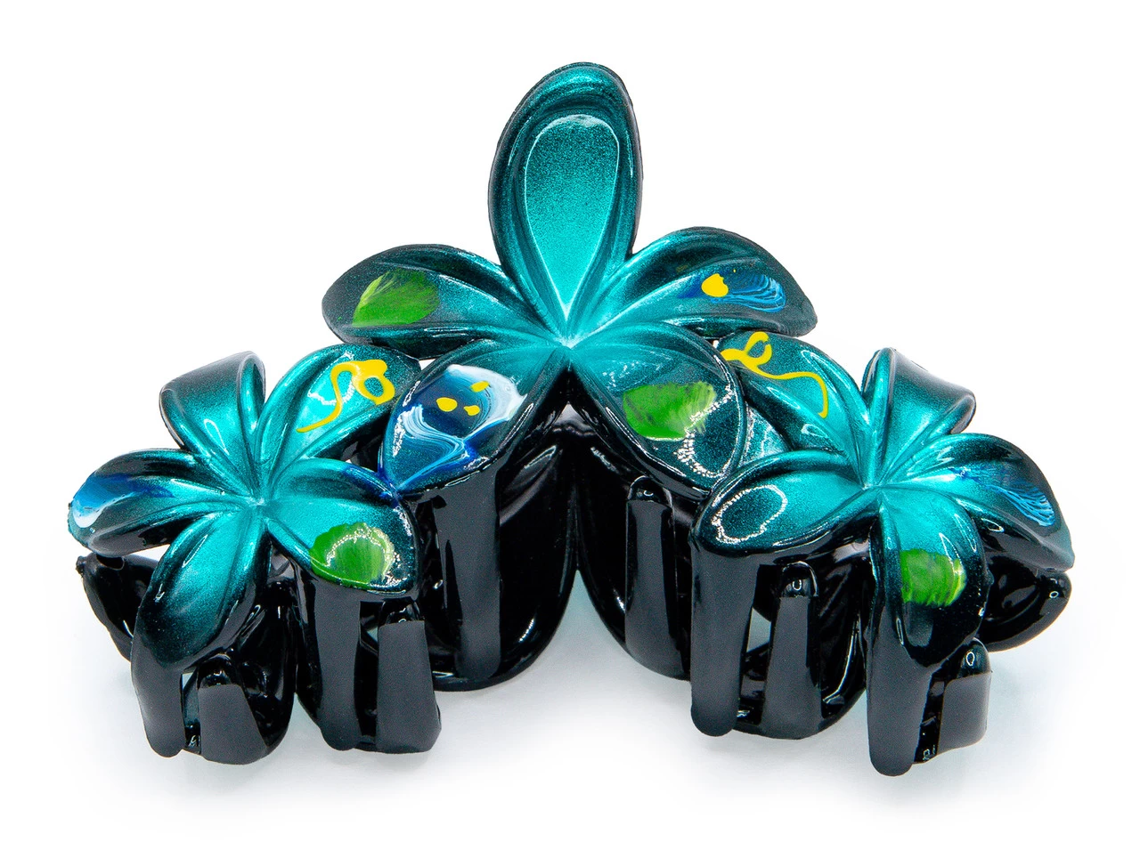 Painted Plumeria Trio Hair Clip: Dark Blue