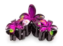 Painted Plumeria Trio Hair Clip: Dark Pink