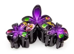 Painted Plumeria Trio Hair Clip: Dark Purple