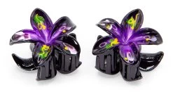 Painted Mini Plumeria Hair Clip Set: Dark Purple