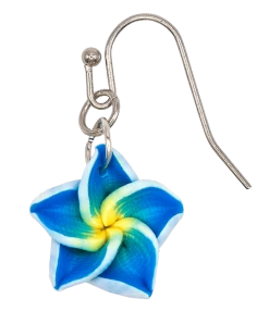 Small Plumeria Dangle Earrings: Blue